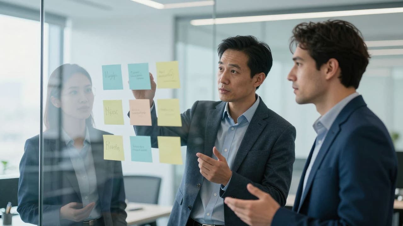 Colleagues working together in an open office
