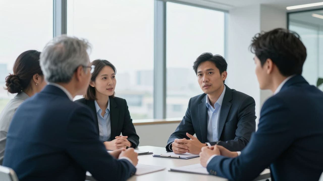 Diverse group of professionals in conversation