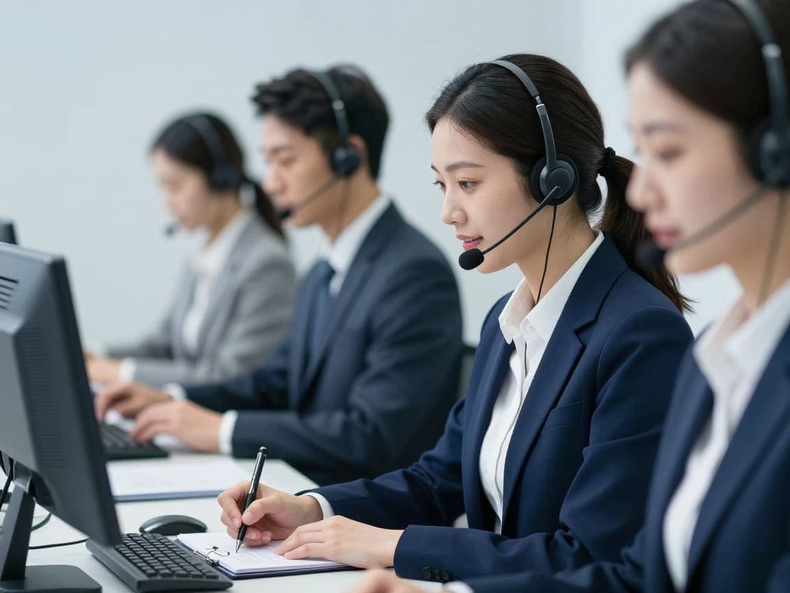 Telephone research interviewers at a monitored call floor