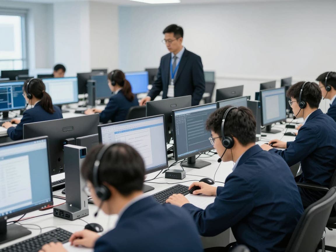 Research interviewers working at monitored workstations